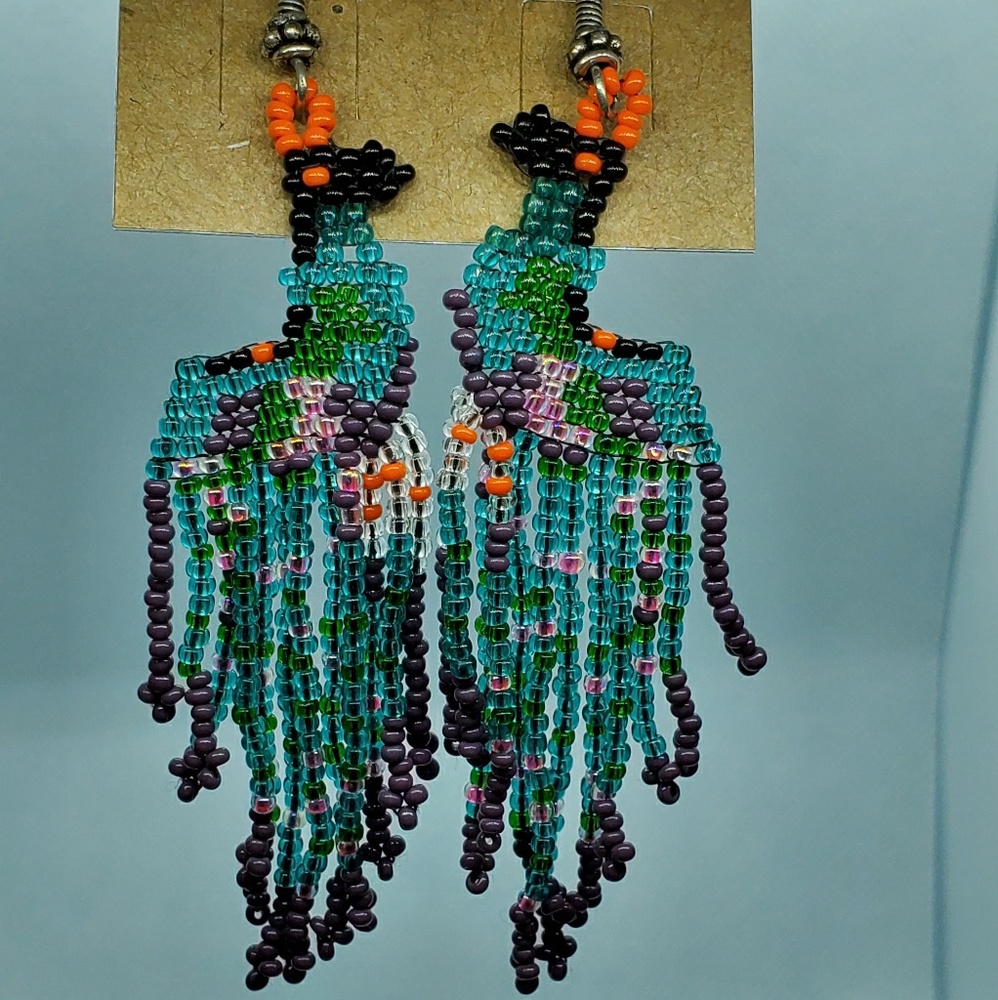Handmade Llama Native beaded hanging earring